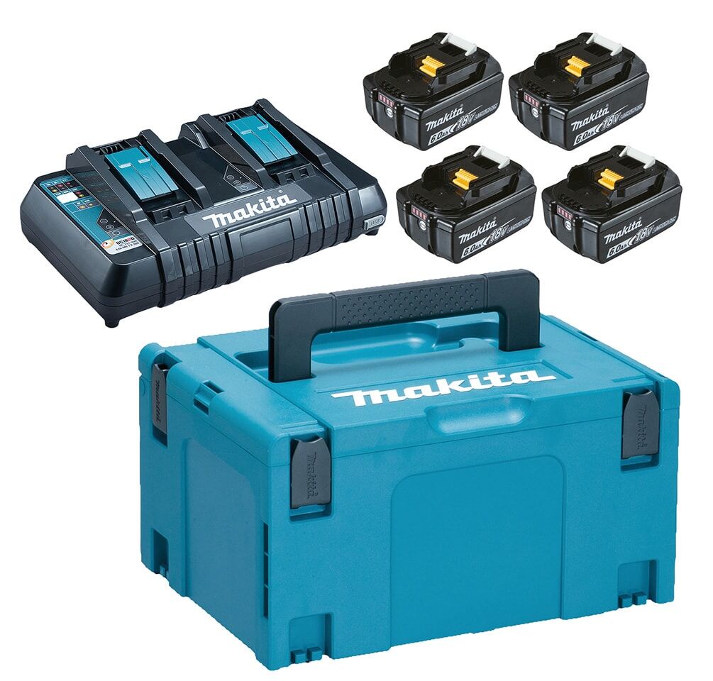 Makita Batteri & Dubbelladdare 18v 4st 6 Ah Bl1860b + Laddare Dc18rd I Makpac