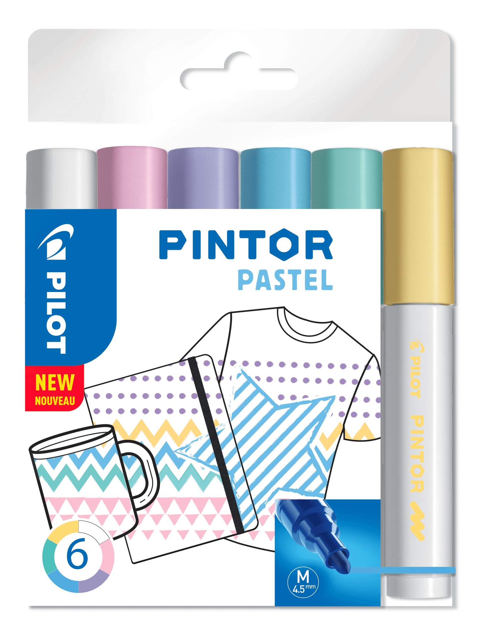 Pilot Marker Pintor Medium Pastel Mix 1,4, Ass. Färger, 6 St, Diy-Penna
