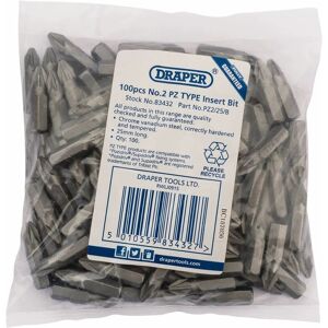 No.2 pz type 1/4 Insert Bits (Bag of 100) (83432) - Draper