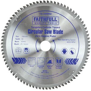 Faithfull FAIZ25080Z TCT Circular Saw Blade Zero Degree 250 x 30mm x 80T FAIZ25080Z