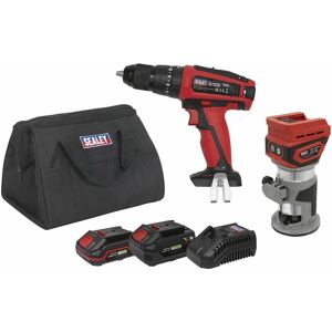 Sealey 2 x 20V SV20 Series Cordless Router & Combi Drill Kit - 2 Batteries CP20VCOMBO12