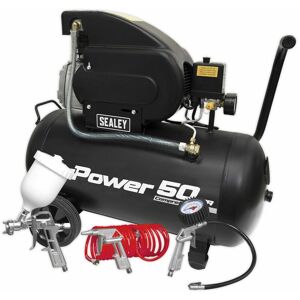 Air Compressor 50L Direct Drive 2hp with 4pc Air Accessory Kit SAC5020APK - Sealey