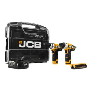 JCB 12V Cordless Combi Drill and Impact Driver Twinpack with 2x 2.0Ah Li-ion Batteries & Fast Charger in W-Boxx 102 Power Tool Case   21-12TPK-WB-2