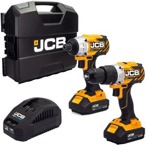 JCB 18V Cordless Impact Driver & Combi Drill Twinpack Brushless Kit, 2.0Ah Li-Ion Battery, Charger and W-Boxx 136   21-18BL-TPK-2