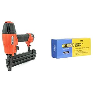 Tacwise DGN50V Air Brad Nail Gun, Uses Type 180 (18G) / 20-50 mm Nails, Orange/Black & 0396 Type 18G / 25 mm Galvanised Brad Nails, Silver, Pack of 5,000