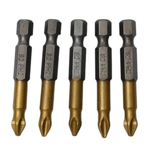 ARMYJY Magnetic Tip Titanium Coated Anti Slip 1/4" Hex Shank PH2 50Mm Length 5 Pieces/Set Electric Screwdriver Bits