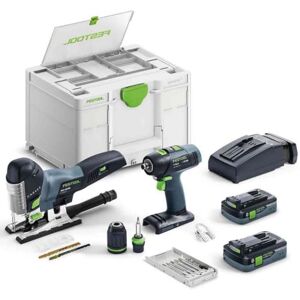 Festool Mounting Kit Battery T 18+3/PSC 420 HPC I-Set (with Battery Packs, Quick Charger, Tool Chuck, Magnetic Bit Holder, Keyless Drill Chuck, Jigsaw Blade Set, Bit Cassette, Belt Clip) in Systainer