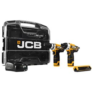 JCB 12V 2.0Ah Twin Pack W-Box Cordless Combi Drill and Impact Driver with 2x2.0Ah Batteries, Fast Charger, Variable Speed & LED Light in Power Tool Case, 3 Year Warranty