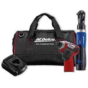 ACDelco ARW1209-K15 G12 Lithium-Ion 12V (10.8V) Electric 3/8” Cordless Ratchet Wrench & 1/4" Hex Impact Driver Power Tool Combo Kit Tool Set Includes x1 Battery Pack, Charger & Canvas Bag