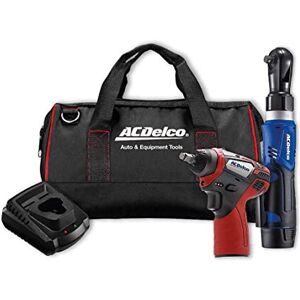 ACDelco ARW1209-K14 G12 Lithium-Ion 12V (10.8V) Electric 3/8” Cordless Ratchet Wrench & 3/8" Impact Wrench Set Power Tool Combo Kit Tool Set Includes x1 Battery Pack, Charger & Canvas Bag