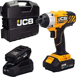 JCB 18V Cordless Impact Driver, 2X 2.0Ah Battery, Fast Charger, Powerful 150Nm Torque, 1/4"" Hex Quick Chuck Change, Rubber Grip Overmould, Belt Clip & LED Light in Power Tool Case, 3 Year Warranty