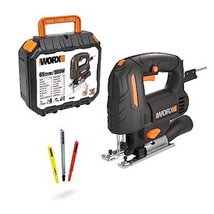WORX WX463 550W Jigsaw,3 in one, Tool-Less Blade Change,4 Position Pendulum,Straight&Bevel&curvilinear Cutting, LED Light, Compact, Blade&Spanner&dust Tube