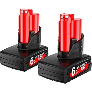 Powtree 2 Pack M12 Replacement for Milwaukee 12V 6.0Ah Battery XC 48-11-2410 48-11-2420 48-11-2411 48-11-2401 48-11-2402 Cordlees Power Tools