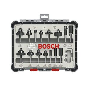 Bosch Professional 15 pcs. Mixed Router Bit Set (for Wood, Ø 1/4 Inch Shank, Accessory Router)