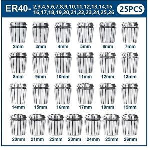 CAREEN 25PCS ER40 ER Collet Chuck Spring Chuck 2-26mm Collet Holder for CNC Lathe Tool Holder (Color : 25pcs ER40 Set)