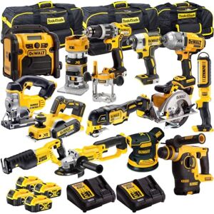 Dewalt 18V 14 Piece Power Tool Kit DCD796, DCF887, DCH253, DCG412, DCS380, DCW210, DCF899, DCW604, DCS355, DCS331, DCL050 with 4 x 5.0Ah Batteries & 2 x DCB115 Charger in Bag T4TKIT-488