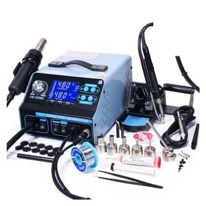 OPSREY Soldering Station Kit, 992DA+ Soldering Station Pump Hot Air Blower Rework Station Soldering Iron with Fume Extraction 4 in 1 Welding Machine Fast-Heating