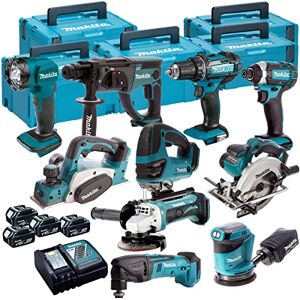 Makita 18V T4TKIT-84 LXT Cordless 10pcs Monster Kit with DHP482 + DTD152 + DJV180 + DSS611 + DKP180 + DHR202 + DGA452 + DBO180 + DTM50 + DML815 4 x 5.0AH BL1850 Batteries, DC18RC Charger & Case