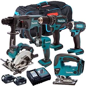 Generic Makita 18V Li-ion 6 Piece Cordless Power Tool Kit with 2 x 5.0Ah Batteries & Charger T4TKIT-193- Monster Power Tool Kit- Combo Kit- 18V Cordless Power Tool Kits- Mega Power Tool- Makita kit