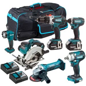 Generic Makita 18V Li-ion 6 Piece Cordless Power Tool Kit with 2 x 5.0Ah Batteries & Charger T4TKIT-39- Monster Power Tool Kit- Combo Kit- 18V Cordless Power Tool Kits- Mega Power Tool- Makita kit