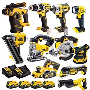 Dewalt 18V 11 Piece Power Tool Kit DCN692, DCD796, DCF887, DCS331, DCS380, DCS380, DCS391, DCP580, DCS355, DCW210N, DCL040 with 4 x 5.0Ah DCB184 Batteries & 2 x DCB115 Charger T4TKIT-989