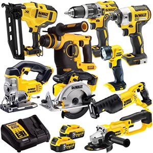 Dewalt 18V 9 Piece Power Tool Kit DCN660,DCD796,DCF887,DCH253,DCS380,DCS391,DCS331,DCG412,DCL040 with 2 x 5.0Ah DCB184 Batteries + DCB115 Charger T4TKIT-937