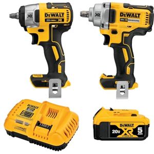 DEWALT 20V MAX* XR Impact Wrench, Cordless Kit, 1/2-Inch Mid-Range and 3/8-Inch Compact, 2-Tool (DCK205P1)