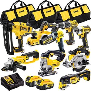 Dewalt 18V 9 Piece Power Tool Kit DCN660,DCD796,DCF887,DCS331,DCS391,DCP580,DCG412,DCS355,DCL040 with 2 x 5.0Ah DCB184 Batteries + DCB115 Charger in Bag T4TKIT-869