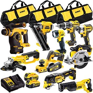 Dewalt 18V 10 Piece Power Tool Kit DCN692,DCD796,DCF887,DCH253,DCS391,DCP580,DCG412,DCS380,DCS355,DCL040 with 2 x 5.0Ah DCB184 Batteries + DCB115 Charger in Bag T4TKIT-877