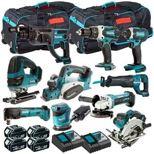 Makita 18V MAK10PC 10 Piece Cordless Power Tool Kit with 4 x 5Ah Batteries & Charger- Tool Set -Monster Power Tool Kit -Combo Kit -18V Cordless Power Tool Kits -Combo Kits -Makita kit