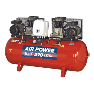 Sealey Air Compressor 270L Belt Drive, 2 x 3hp with Cast Cylinders