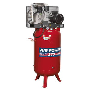 Sealey Air Compressor 270L Vertical Belt Drive 7.5hp 3ph 2-Stage with Cast Cylinders