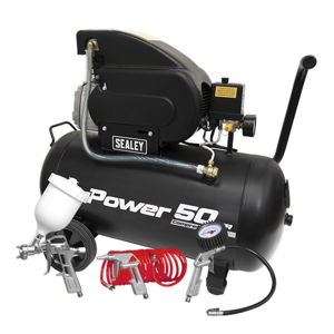 Sealey Air Compressor 50L Direct Drive 2hp Comes with 4pc Air Accessory Kit