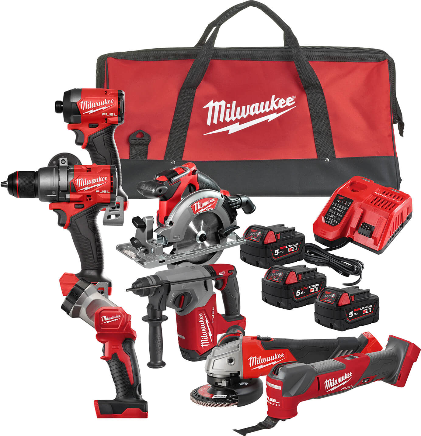 Milwaukee M18 FPP7A3 Fuel 18v Cordless Brushless 7 Piece Power Tool Kit 3 x 5ah Li-ion Charger Bag