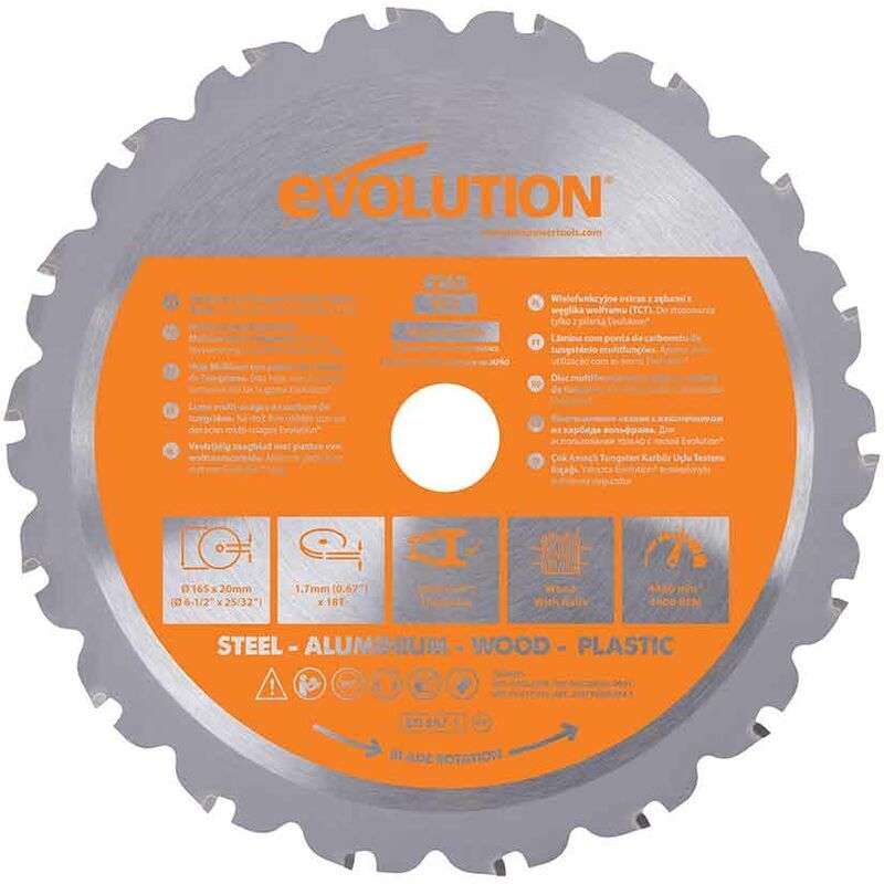 EVOLUTION POWER TOOLS Evolution 165mm Multi-Material Cutting 18 Tooth Tungsten Carbide Tipped Circular Saw Blade