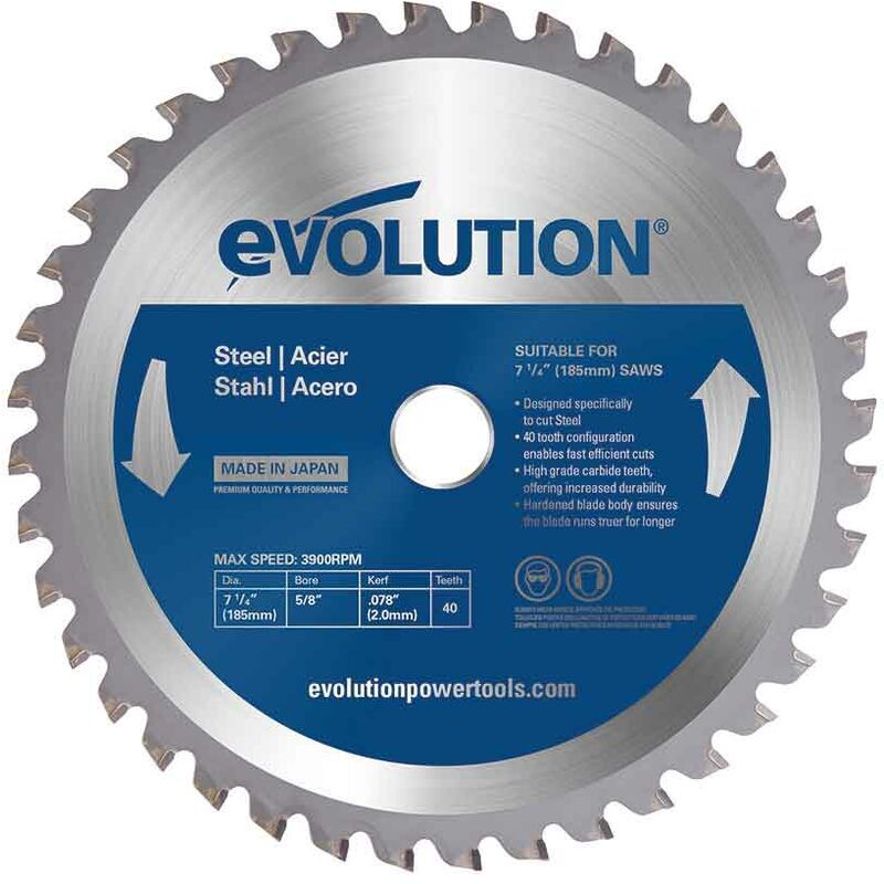 EVOLUTION POWER TOOLS Evolution 185mm Mild Steel Cutting 40 Tooth Tungsten Carbide Tipped Blade