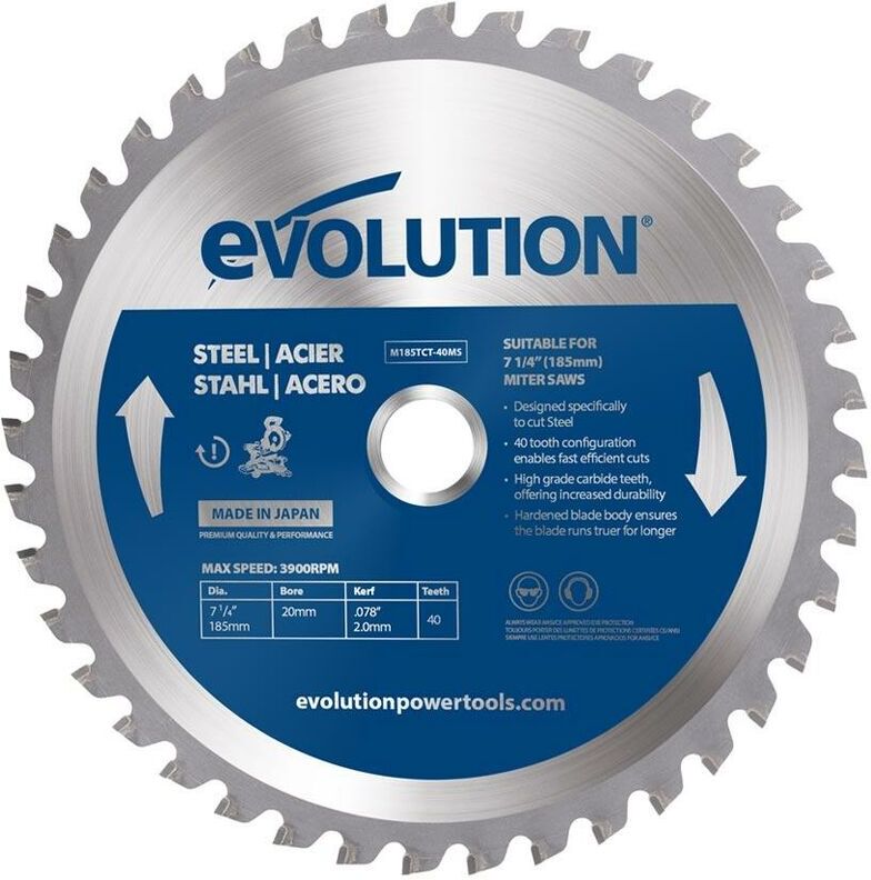 EVOLUTION POWER TOOLS Evolution 185mm Mild Steel Cutting 40 Tooth Tungsten Carbide Tipped Blade (For Mitre Saws Only)