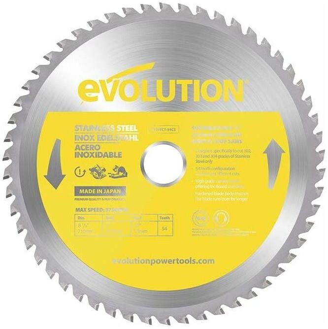 EVOLUTION POWER TOOLS Evolution 210mm Stainless Steel Cutting 54 Tooth Tungsten Carbide Tipped Circular Saw Blade