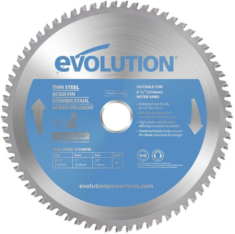 EVOLUTION POWER TOOLS Evolution 210mm Thin Steel Cutting 68 Tooth Tungsten Carbide Tipped Mitre Saw Blade