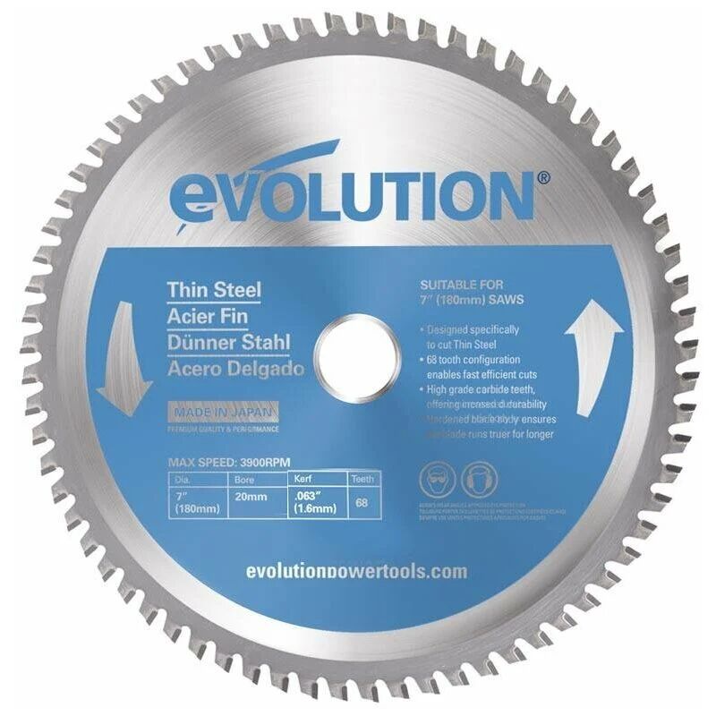 Evolution Power Tools - Evolution 180mm Thin Steel Cutting 68 Tooth Tungsten Carbide Tipped Circular Saw Blade