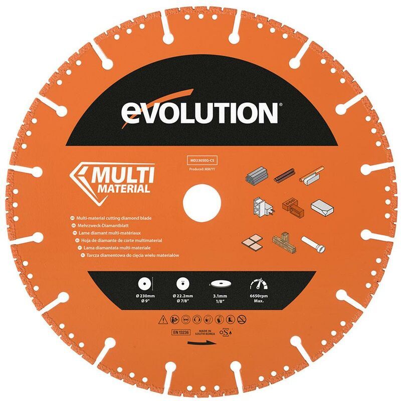 EVOLUTION POWER TOOLS Evolution 230mm Segmented Edge, 22.2mm Bore, Heavy Duty Diamond Demolition Disc Cutter Blade