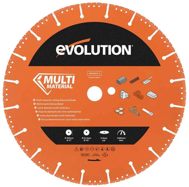 EVOLUTION POWER TOOLS Evolution MD300SEG-CS Segmented Edge Heavy Duty Diamond Demolition Disc Cutter Blade 300mm x 22.2mm x 20T