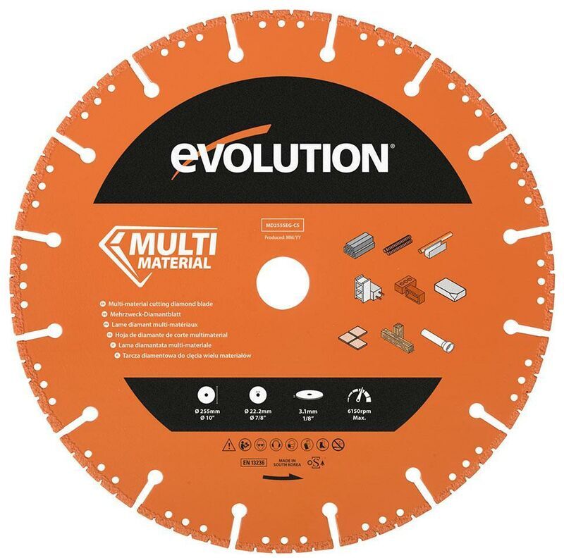 EVOLUTION POWER TOOLS Evolution 255mm Segmented Edge, 22.2mm Bore, Heavy Duty Diamond Demolition Disc Cutter Blade