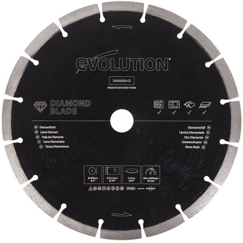 EVOLUTION POWER TOOLS Evolution 230mm Segmented Edge, 22.2mm Bore, Concrete, Stone, Brick Cutting General Purpose Diamond Blade