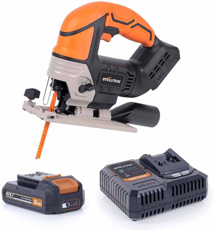 Evolution Power Tools - Evolution Cordless R90JGS-Li Jigsaw 18v Li-Ion ext Inc Multi-Material Blades (Battery & Charger Included)