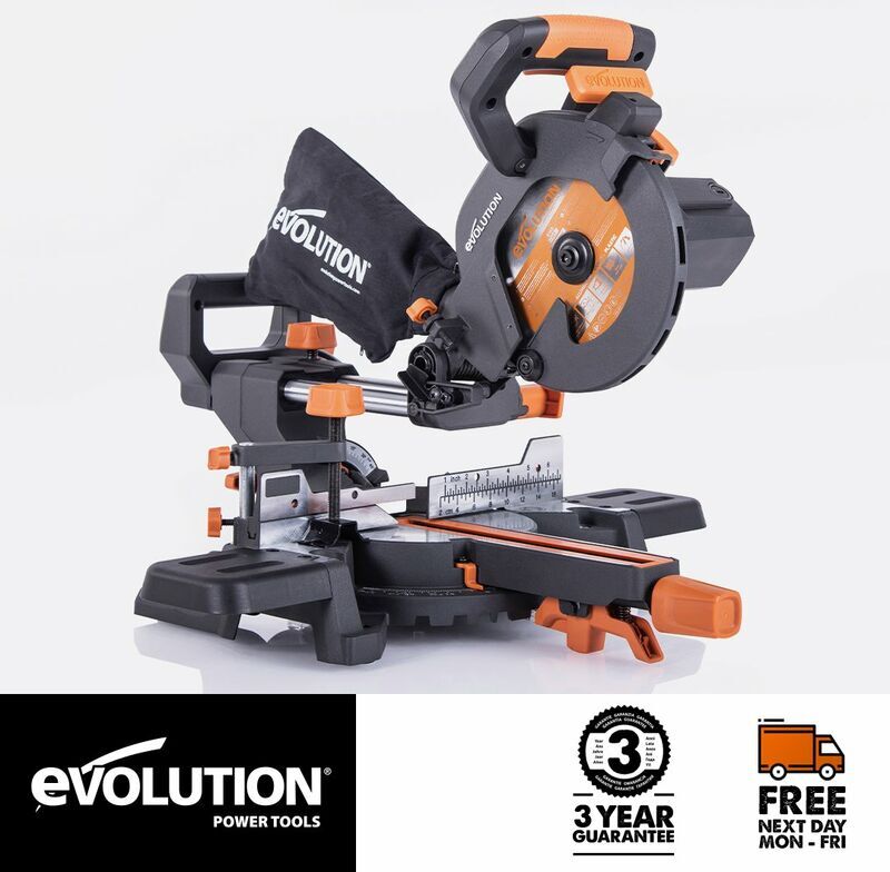 Evolution Power Tools - Evolution R185SMS+ 185mm Sliding Compound Mitre Saw With tct Multi-Material Cutting Blade (230V)