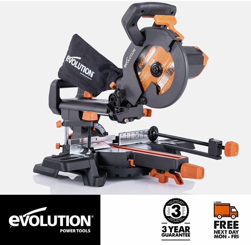 Evolution Power Tools - Evolution R210SMS+ 210mm Sliding Compound Mitre Saw With tct Multi-Material Cutting Blade (230V)