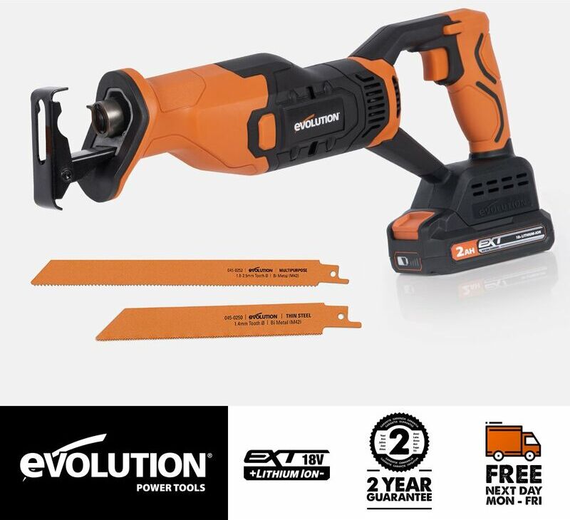 Evolution Power Tools - Evolution Cordless R150RCP-Li Reciprocating Saw 18v Li-Ion ext Inc Multi-Material Blades (Bare - No Battery & Charger)