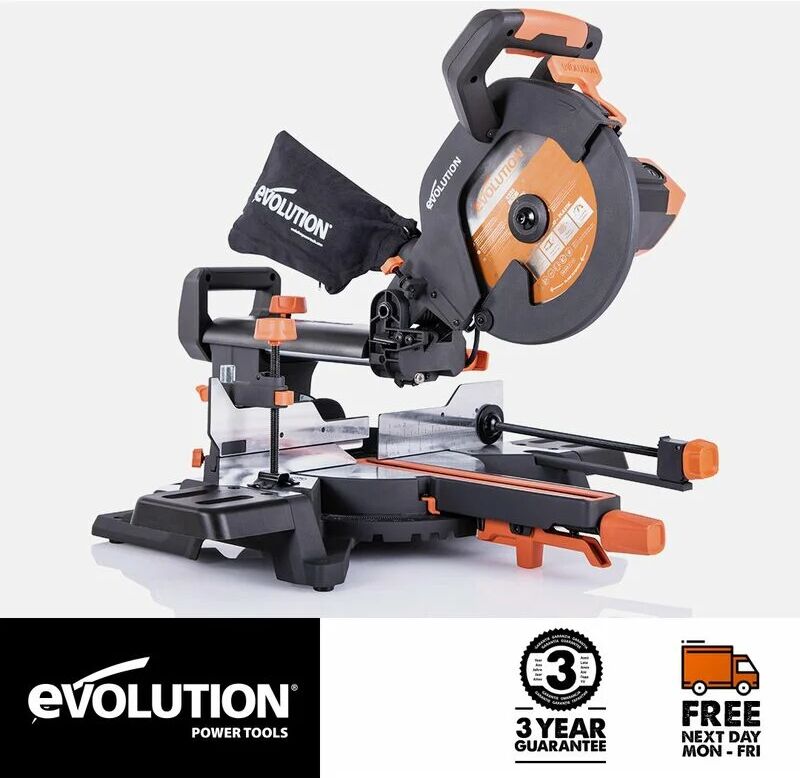 Evolution Power Tools - Evolution R255SMS+ 255mm Sliding Compound Mitre Saw With tct Multi-Material Cutting Blade (230V)