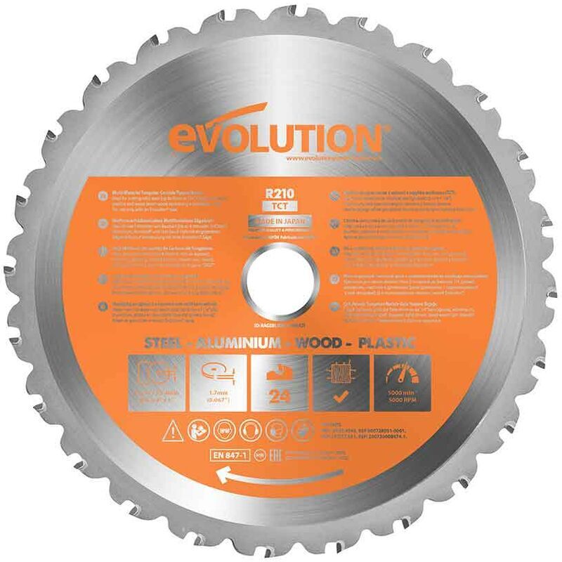 EVOLUTION POWER TOOLS Evolution 210mm Multi-Material Cutting 24 Tooth Tungsten Carbide Tipped Saw Blade